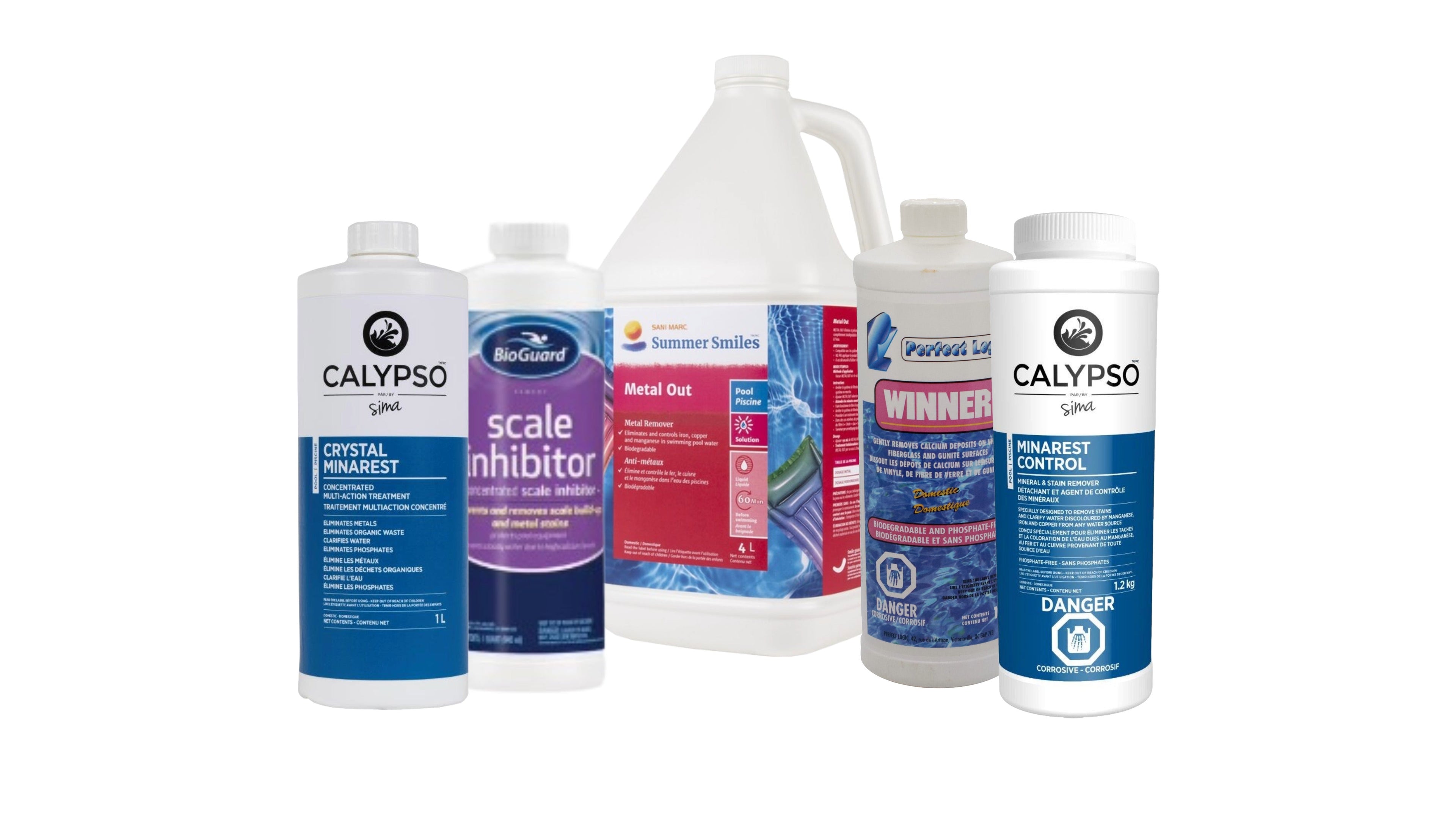 Produits traitements des taches et métaux pour piscine