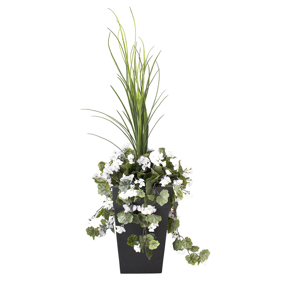 Jardinière de Géranium Blanc Pot Noir