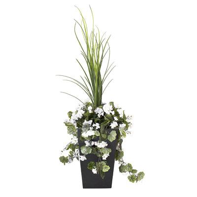Jardinière de Géranium Blanc Pot Noir