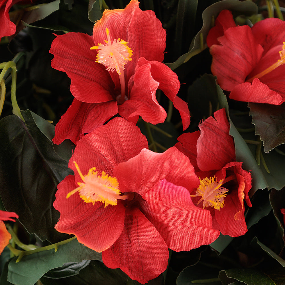 Centre de Table Hibiscus Rouges Pot Béton
