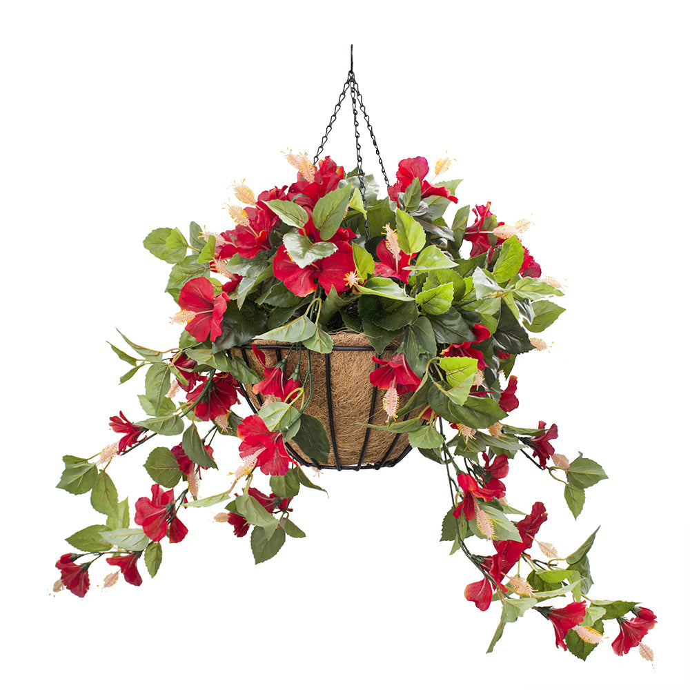 Jardinière d'Hibiscus Rouge Panier de Jute