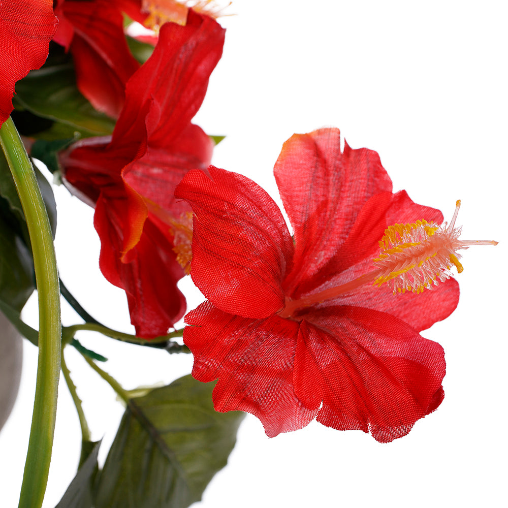 Centre de Table Hibiscus Rouges Pot Béton