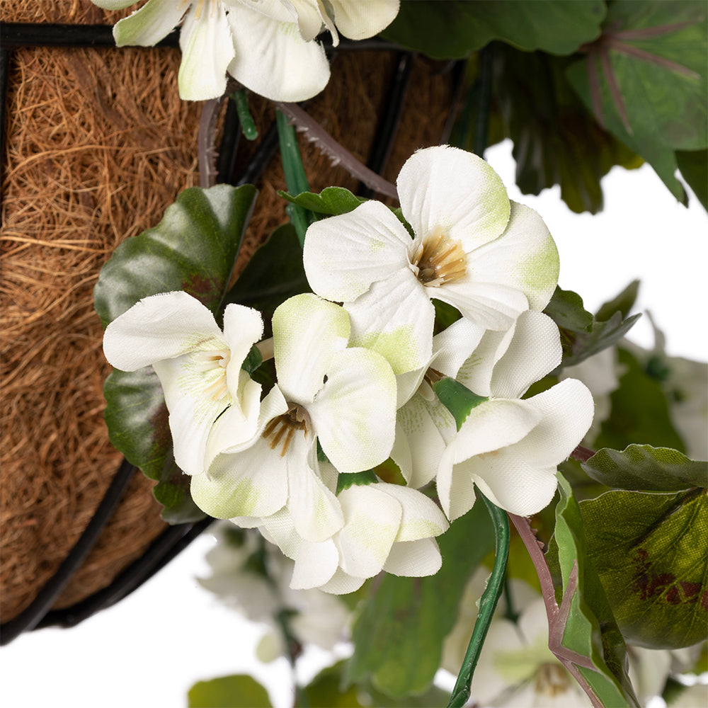 Jardinière de Géranium Blanc Panier Jute
