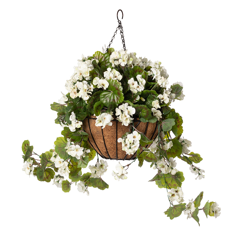 Jardinière de Géranium Blanc Panier Jute