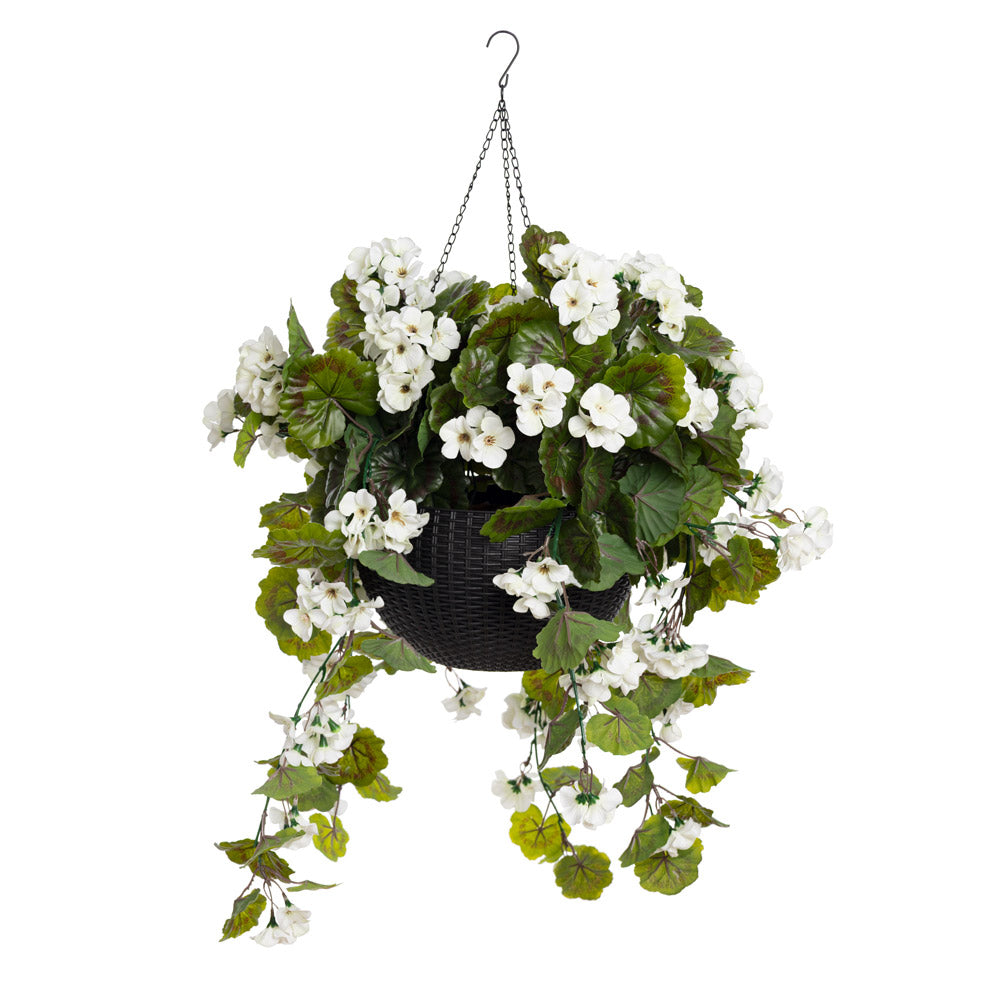Jardinière de Géranium Blanc Panier Noir