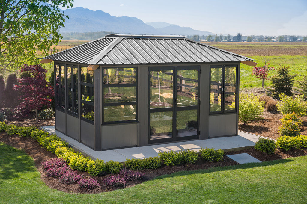 Pavillon Gazebo Stoneham 11' x 14' Gris de Visscher